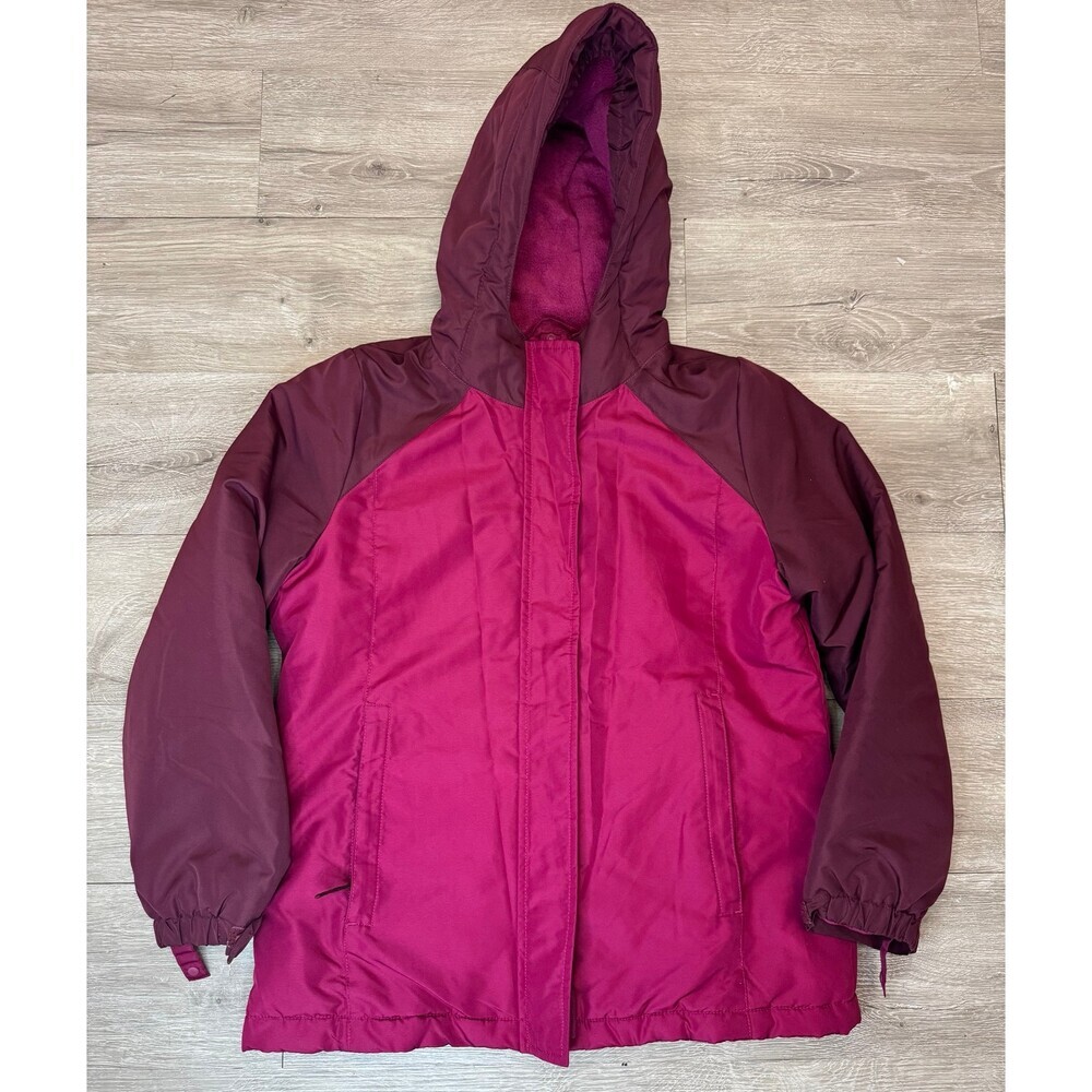 Girls Hooded Colorblock Puffer Winter Coat Burgundy Pink XL 14